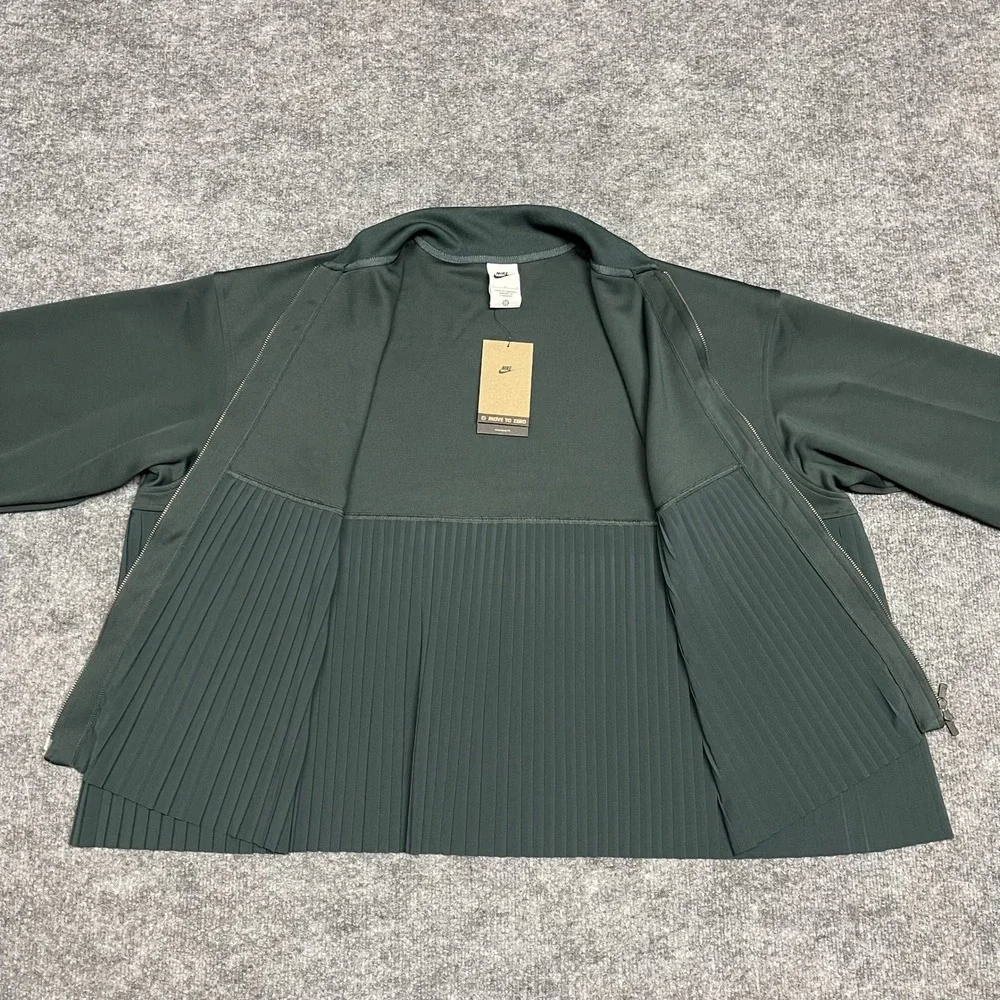 Nike Jacket‎ Womens Large Green Pleated Mixed Media Pleated Bomber Oversized
